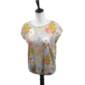 Joie Pastel 100% Linen Floral Cap Sleeve Top Size Medium